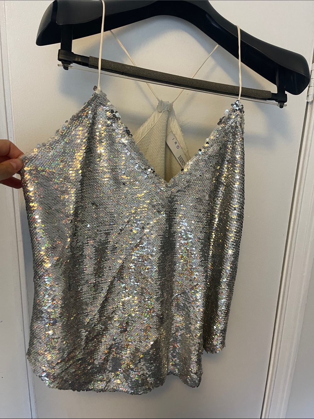 Iro Sequin V-Neck Cami Tank Top - Silver